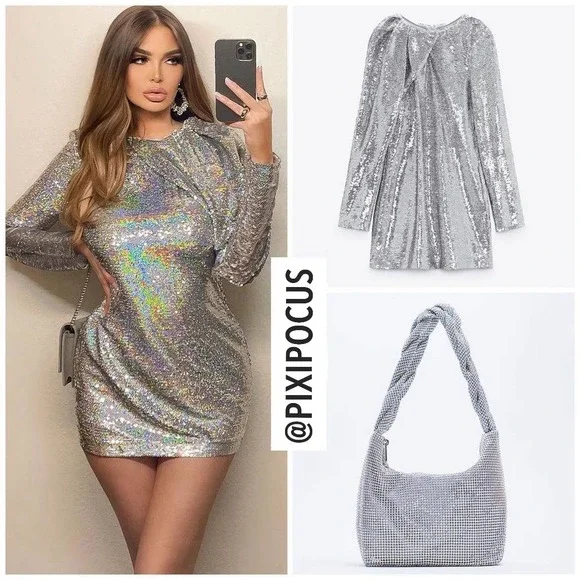 ZARA LIMITED EDITION SEQUIN DRESS HOLOGRAPHIC SILVER L